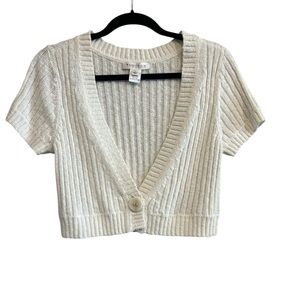 100% Cotton White House Black Market Ivory Short Sleeve Cropped Cardigan Medium